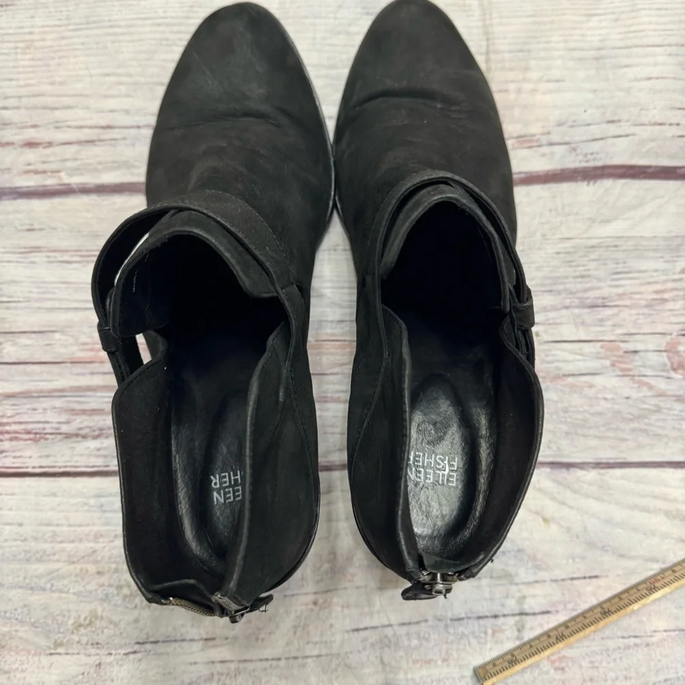 Eileen Fisher Ives Tumbled Nubuck Booties Black Size 12